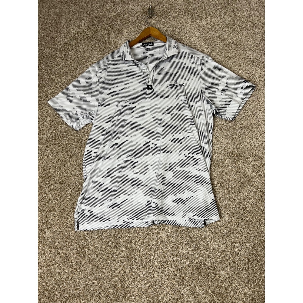 Bad Birdie Venetian Bay Golf Polo Shirt Mens XL Camo Stripe Black White